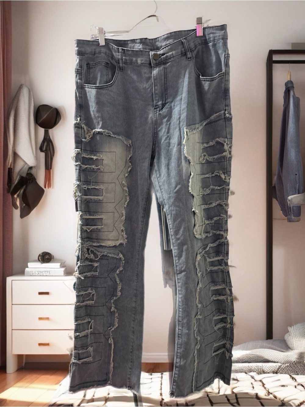 Distressed Grey Wide-Leg Jeans - Women